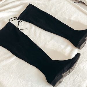 Knee high black suede boots